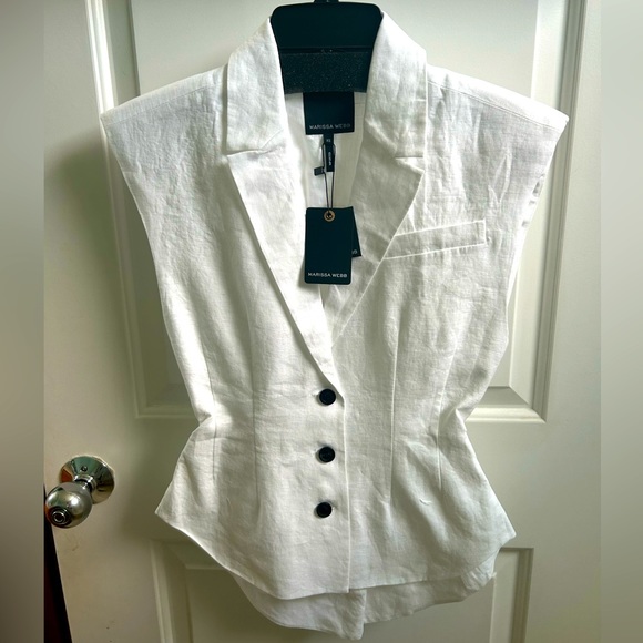 Marissa Webb Tops - Enzo Linen Open Back Vest in White by Marissa Webb
